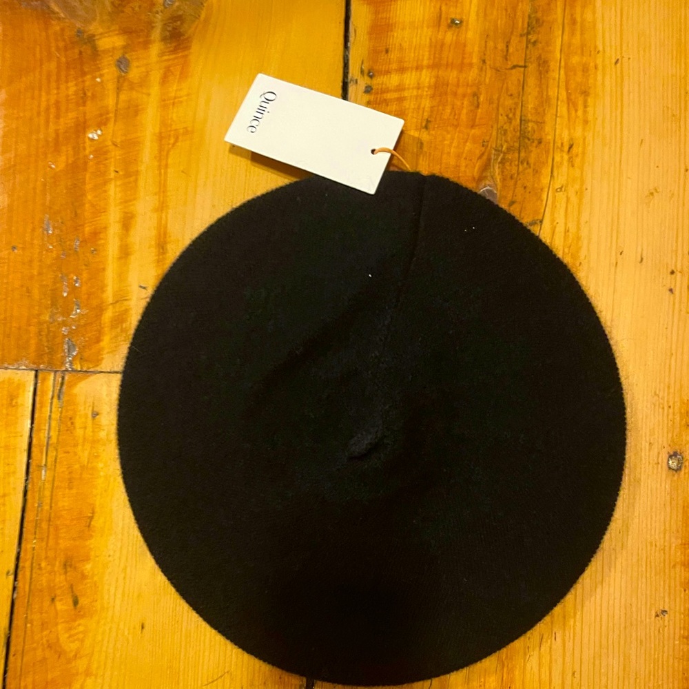 Mongolian Cashmere Beret, Black, with tags